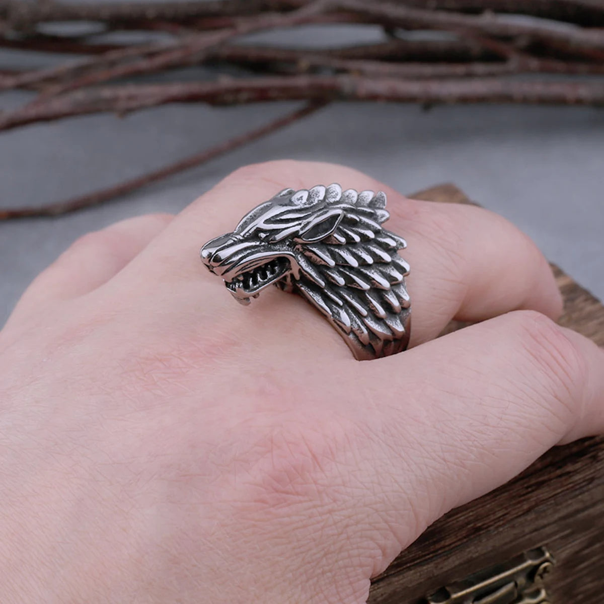 Titanium Steel Fenrir Wolf Ring