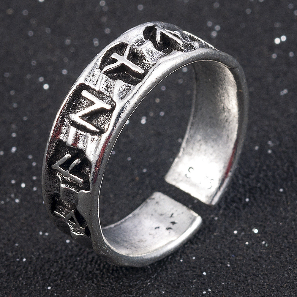 Retro Alloy Viking  Ring Geometric Symbol Adjustable Ring Male