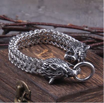 Viking Wolf Steel Bracelet